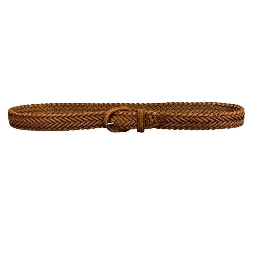 Tan Brown Western Braided Woven Argentina Leather Adjustable Belt Women 32”